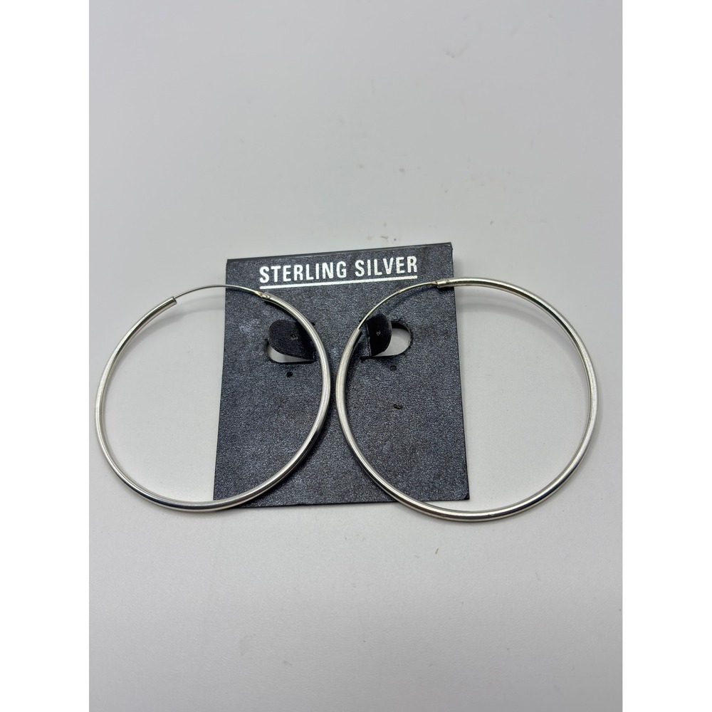 Unbranded Hoop Earrings Womens 2 Inch Silver Sterling Silver Round High Polish